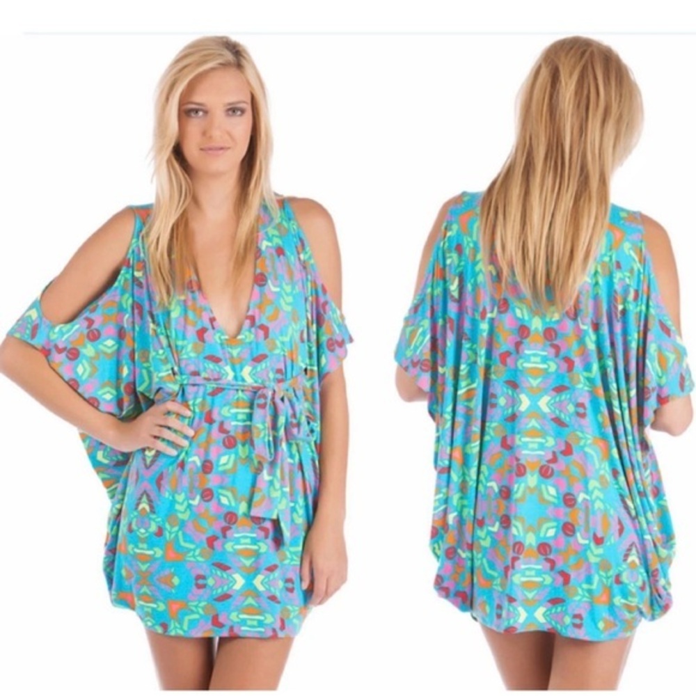 Mara Hoffman Swim Cover-Up Dress Caftan Geometric Teal Blue O/S